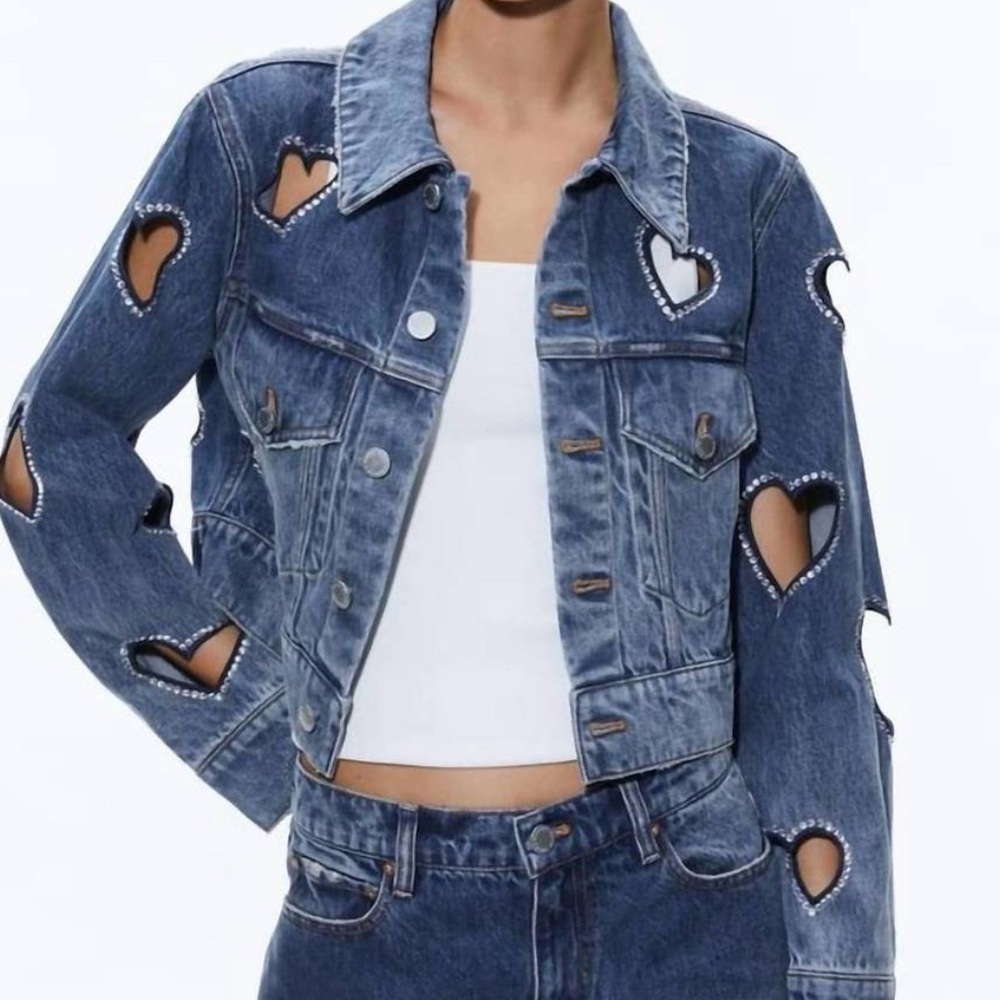 ALICE + OLIVIA jeans Jeff jacket rhinestone heart cutout size xs